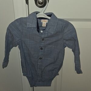 Boys blue jeans collared onesie